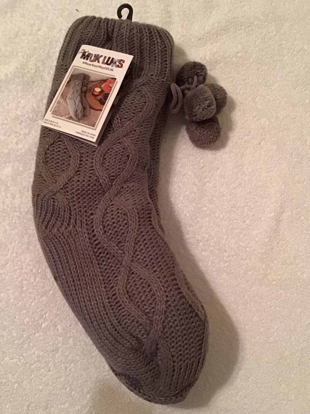 Muk Luks Gray Cable Knit Boot Socks with Pom Accents